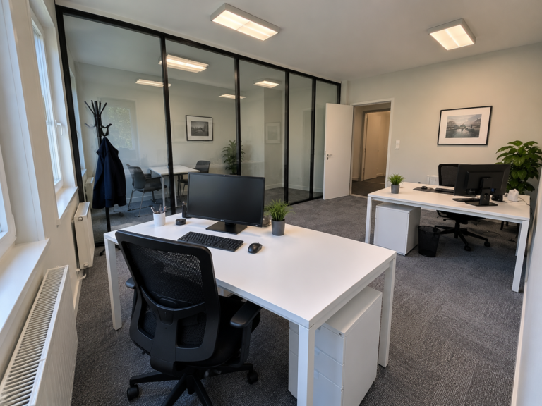 Exemple d’aménagement de bureaux à Paris avec cloisons vitrées et éclairage LED — vue 2