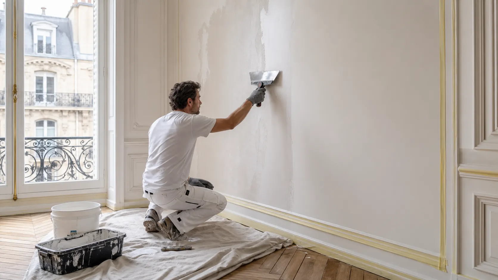 Peinture d’appartement à Paris — préparation soignée des murs avant finition