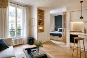 Rénovation d’un studio à Paris avec cuisine compacte et espace optimisé