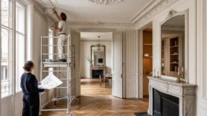 Rénovation d’un appartement haussmannien à Paris avec restauration des moulures